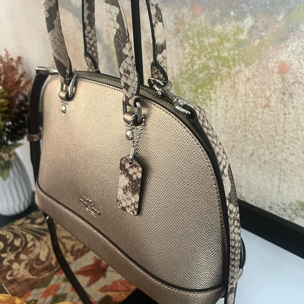 Coach Gold Metallic And Python Embossed Domed Sie… - image 4